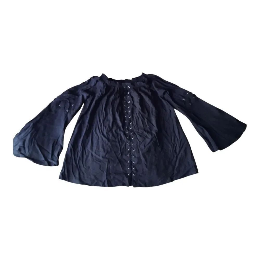 Rock & Republic Black Bell Sleeve Blouse